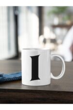 I Harfi Siyah Baskılı Kupa Beyaz Porselen