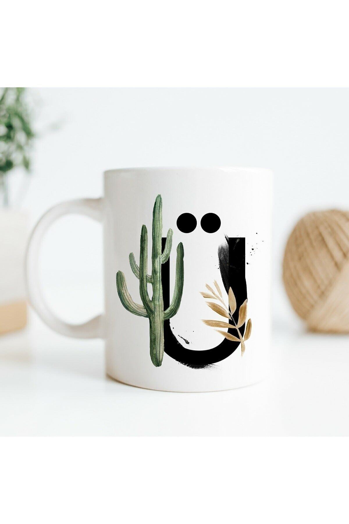 1_org_zoom-275.jpg Ü Baş Harfine Özel Çiçek Tasarımlı Porselen Kupa Bardak - Görsel 1