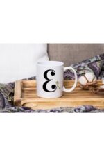 Beyaz Çiçekli E Harfli Beyaz Porselen Kupa Tfbyz-06