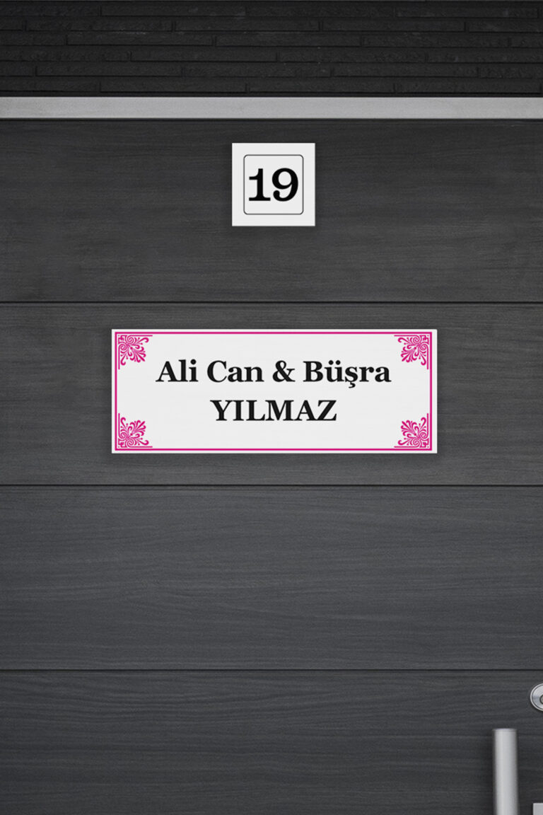 Şık Pembe Çerçeveli Kapı İsimlik & Numara Seti - Kapı isimliği - Görsel 2