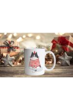 Yılbaşı Özel Tasarım - Yılbaşı Kedisi Basklı Beyaz Kupa Bardak-001 Tfcr