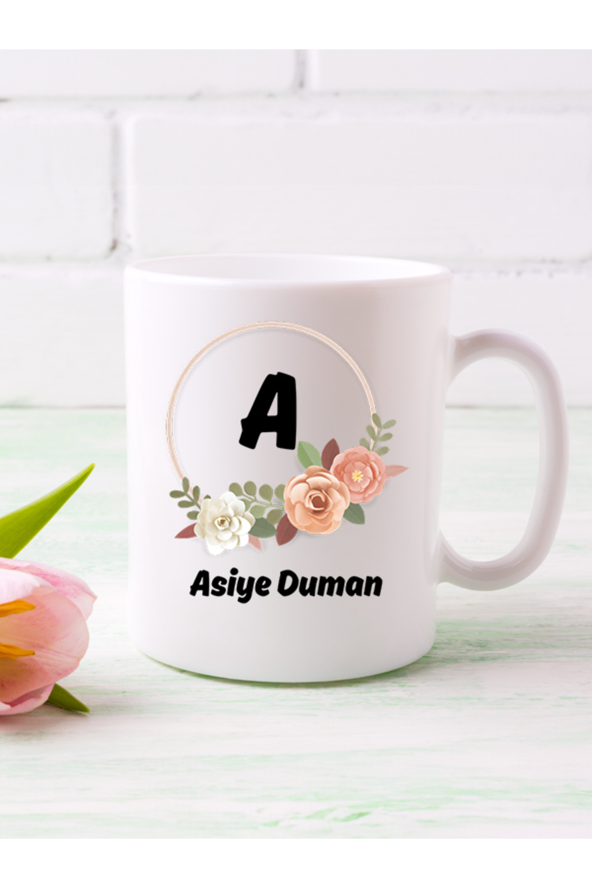 1_org_zoom-2822.jpg Kişiye Özel Gül Desenli İsim Yazılı Kupa Bardak - Görsel 1