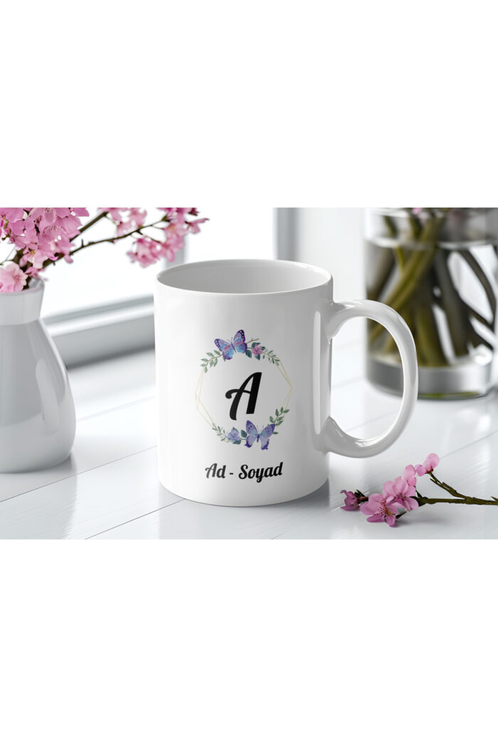 Çiçekli Kişiye Özel isimli Kupa Bardak - Görsel 3