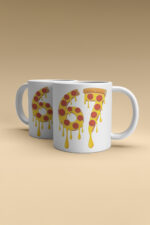 Pizza Temalı 67 Yazılı Kupa - Erimiş Peynir ve Pepperoni Desenli Porselen Bardak