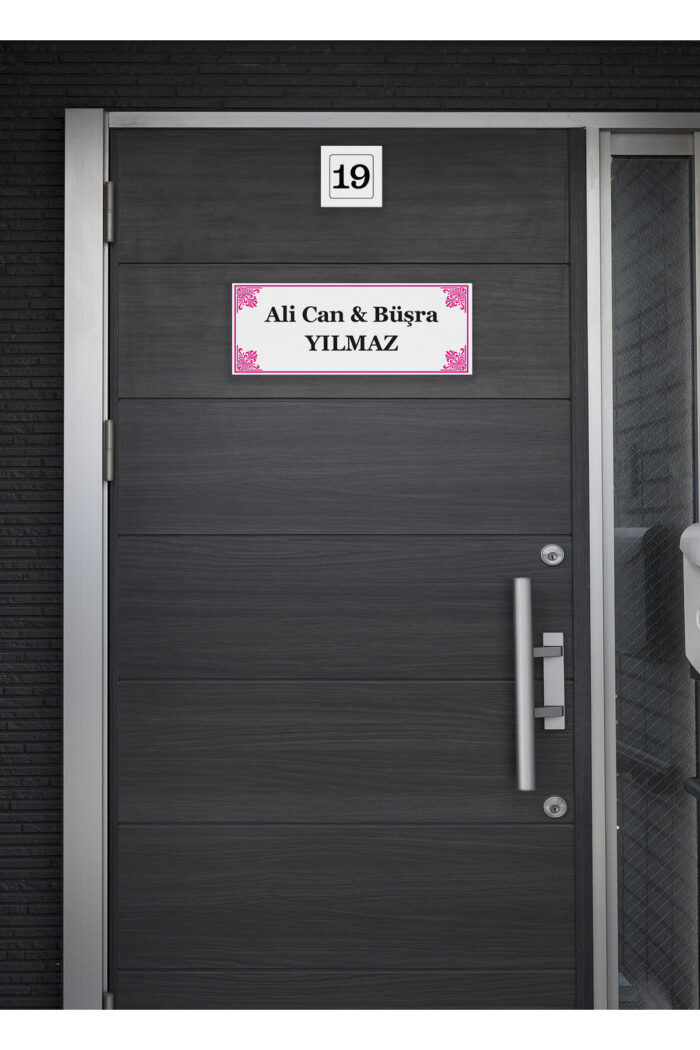 Şık Pembe Çerçeveli Kapı İsimlik & Numara Seti - Kapı isimliği - Görsel 5