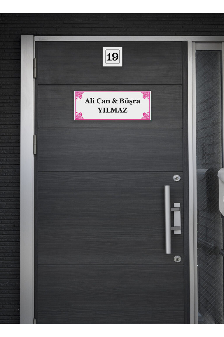 Şık Pembe Çerçeveli Kapı İsimlik & Numara Seti - Kapı isimliği - Görsel 5
