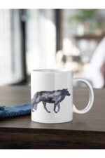 Galaksi Sulu Boya Kurt Baskılı Kupa Beyaz