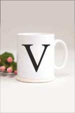 V Harfli Baskılı Kupa Bardak