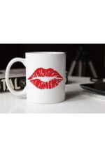 Kırmızı Dudak Temalı Beyaz Porselen Kupa Tfspr-40