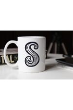 Siyah Beyaz Çizgili S Harfli Porselen Kupa Tfsbh-