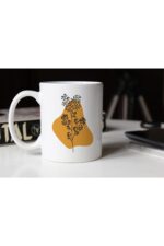 Soyut Tasarım Çiçek Temalı Beyaz Porselen Kupa- 006 Tfspr-34