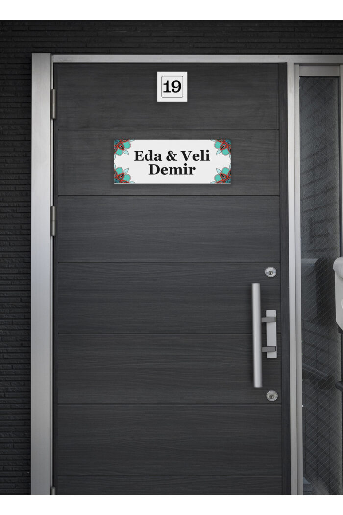 Kişiye Özel Beyaz Metal Kapı İsimliği ve Numarası Seti - Mandala Desenli - Görsel 5