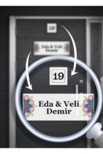 Kişiye Özel Beyaz Metal Kapı İsimliği 15x5 cm + Kapı Numarası 5x5 cm – Desenli, Şık Tasarım