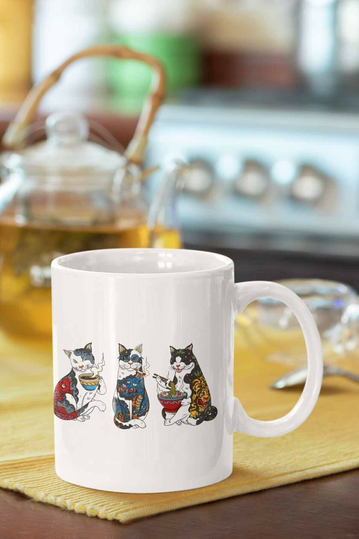 1_org_zoom-421.jpg Desenli Kediler Baskılı Porselen Kupa - Görsel 1