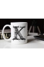 Özel Çizim K Harfli Porselen Kupa Tfshr-13