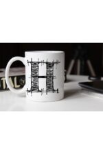 Özel Çizim H Harfli Porselen Kupa Tfshr-09