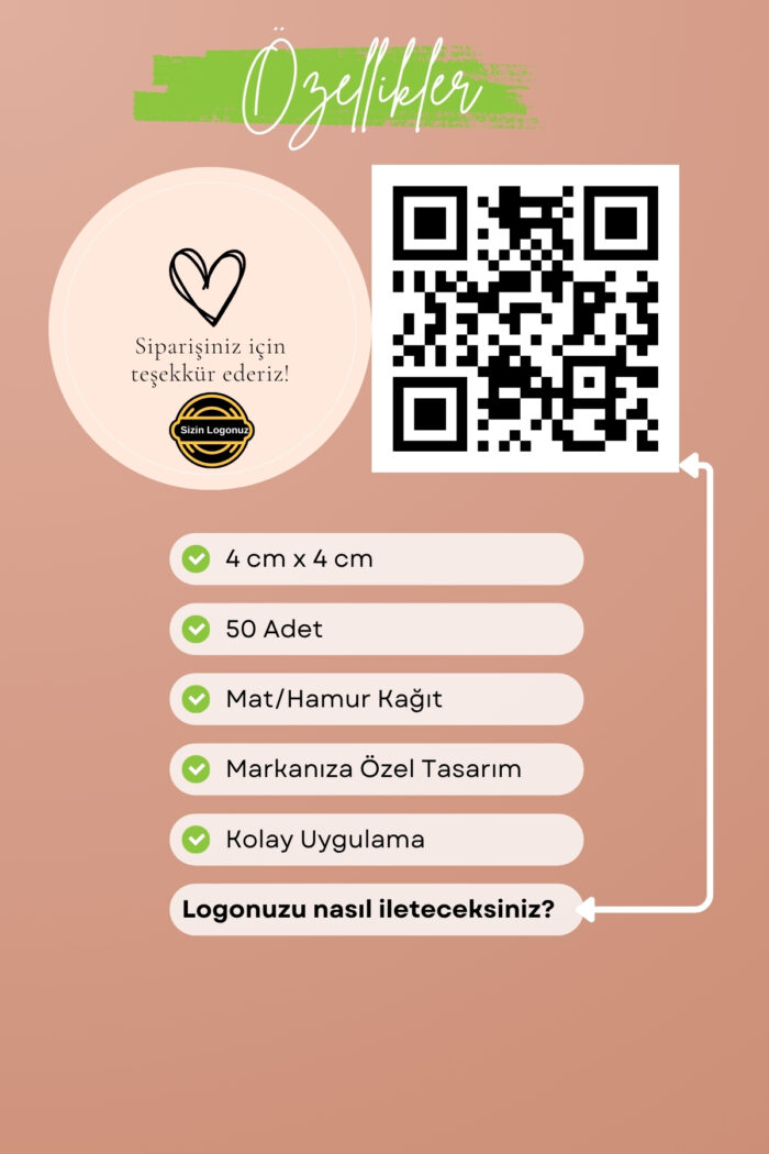 Kişiye Özel Butik Logo Etiketi | 50 Adet Sipariş Teşekkür Etiketi Sticker | 4x4 cm - Görsel 3