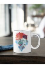 Doğa Serisi 1 Kış Geyik Baskılı Kupa Beyaz