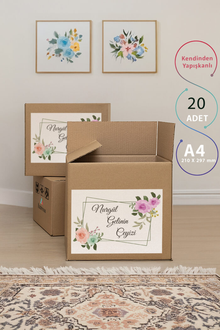 Kişiye Özel İsimli Çeyiz Kolisi Etiketi – 20 Adet A4 Kendinden Yapışkanlı - Görsel 2