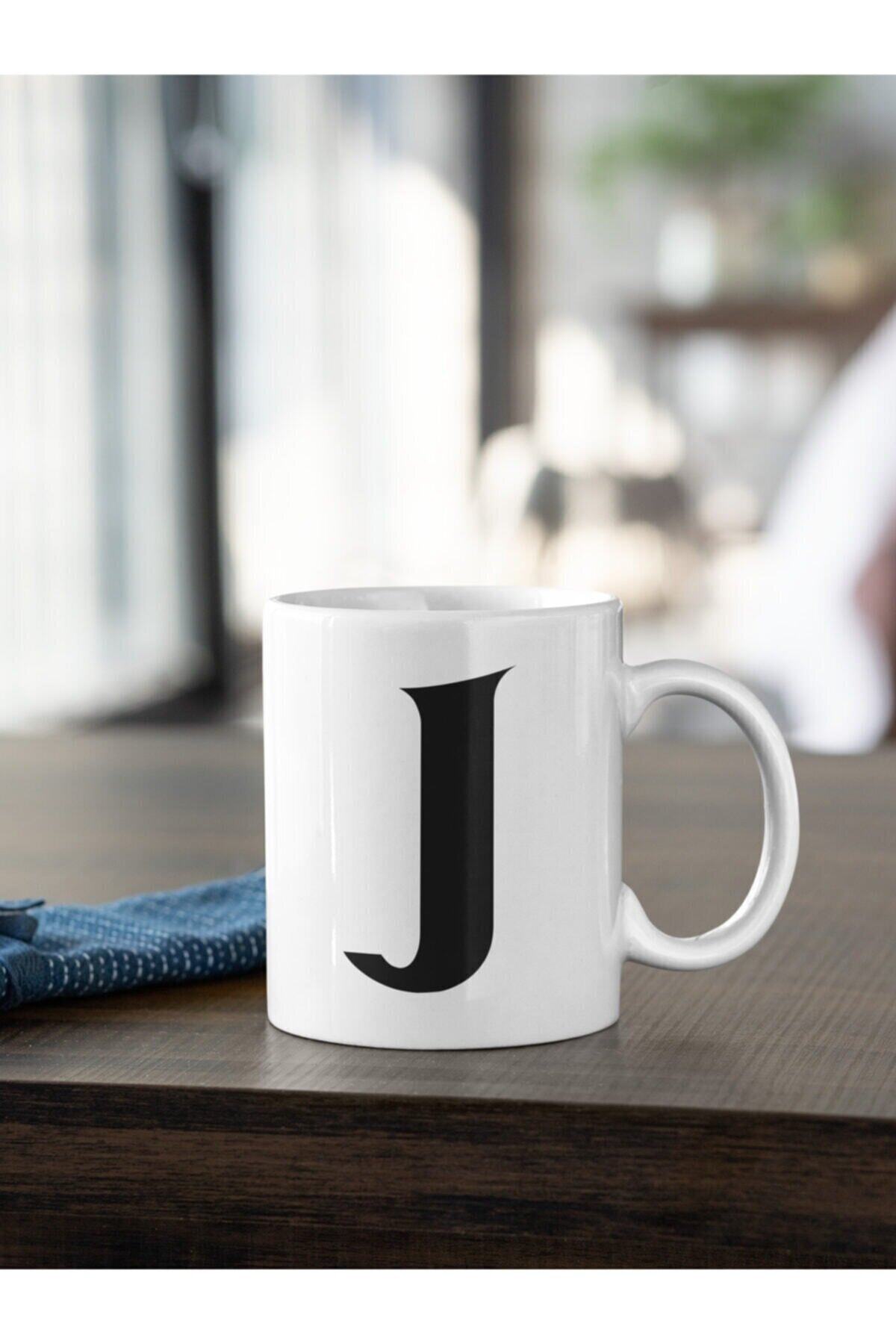 1_org_zoom-538.jpg J Harfi Siyah Baskılı Kupa Beyaz Porselen - Görsel 1