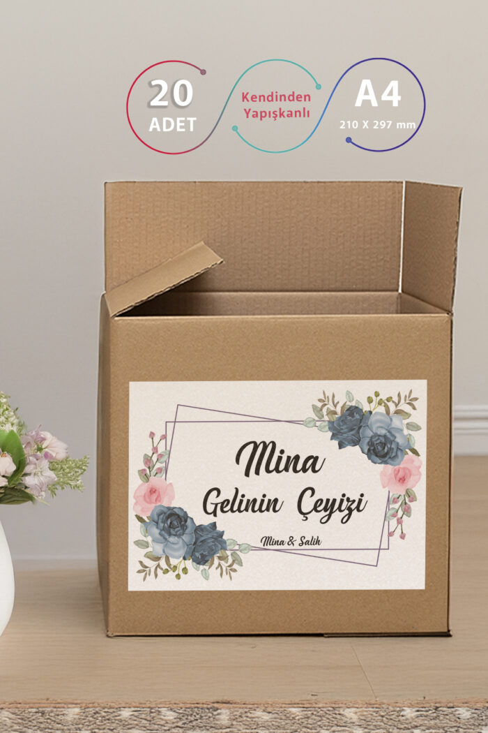 Kişiye Özel Çeyiz Kolisi Etiketi | 20 Adet A4 Yapışkanlı - Görsel 2