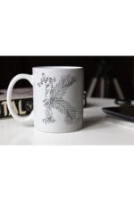 Özel Tasarım Siyah Beyaz Çiçekli K Harfi Baskılı Porselen Kupa Tfs