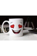 Unisex Beyaz Kalp Emojili Kupa Tfem-01