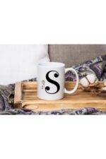 Beyaz Çiçekli S Harfli Beyaz Porselen Kupa Tfbyz-21