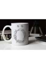 Özel Tasarım Siyah-beyaz Çiçekli Ö Harfi Baskılı Porselen Kupa Tfs
