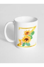 Z Harfi Baskılı Çiçek Desenli Dekoratif - Baş Harf Baskılı Kupa Bardak