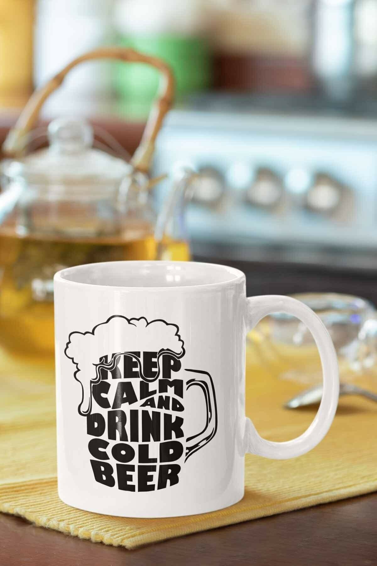 1_org_zoom-704.jpg Keep Calm And Drink Cold Beer Baskılı Porselen Kupa Bardak - Görsel 1