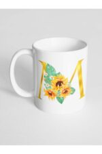 M Harfi Baskılı Çiçek Desenli Dekoratif - Baş Harf Baskılı Kupa Bardak