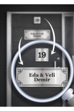 Alüminyum Kapı İsimliği | Kişiye Özel | 15x5 cm İsim + 5x5 cm Numara | Zarif Desenli