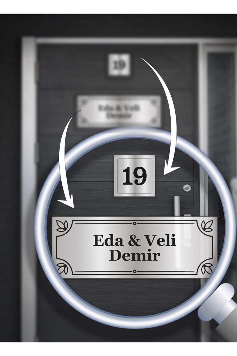 Alüminyum Kapı İsimliği | Kişiye Özel | 15x5 cm İsim + 5x5 cm Numara | Zarif Desenli - Görsel 3