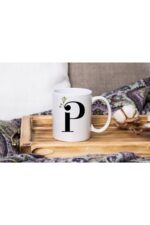 Beyaz Çiçekli P Harfli Beyaz Porselen Kupa Tfbyz-19