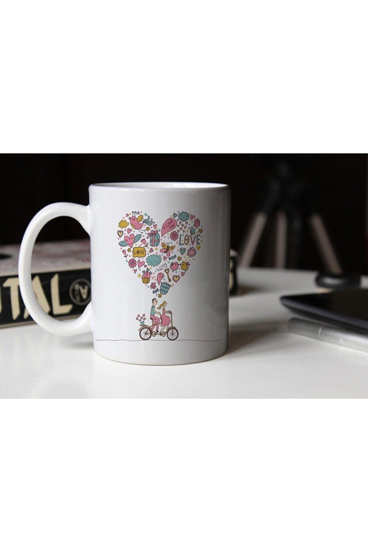 1_org_zoom-863.jpg Sevgililer Gününe Özel Bisiklen Süren Çift Temalı Temalı Beyaz Kupa Tfc-06 - Görsel 1