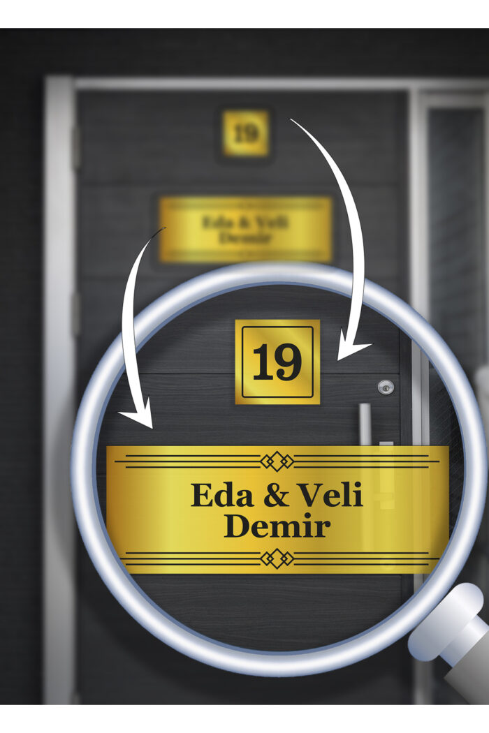 Kişiye Özel İsimli Kapı Tabelası | Alüminyum 15x5 cm | Şık Çizgili Tasarım | Kapı Numarası Dahil - Görsel 3