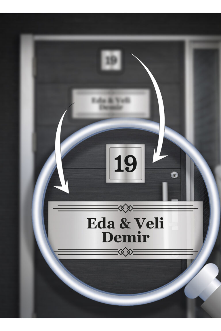 Kişiye Özel İsimli Kapı Tabelası | Alüminyum 15x5 cm | Şık Çizgili Tasarım | Kapı Numarası Dahil - Görsel 3