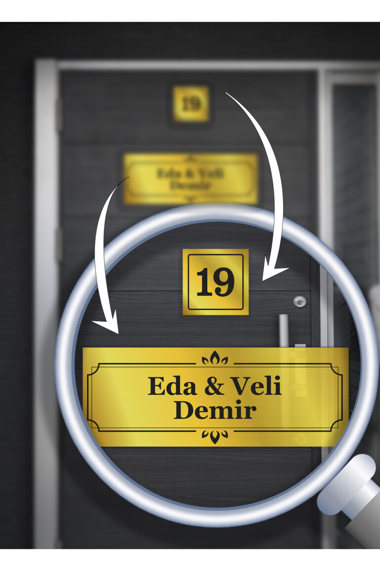 Alüminyum Kapı İsimliği | Kişiye Özel | 15x5 cm İsim + 5x5 cm Numara | Zarif Desenli - Görsel 3