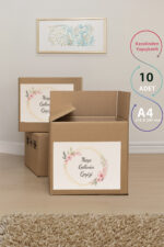 Kişiye Özel Çeyiz Kolisi Etiketi – Kendinden Yapışkanlı A4 – 10’lu Paket - çiçek tasarım