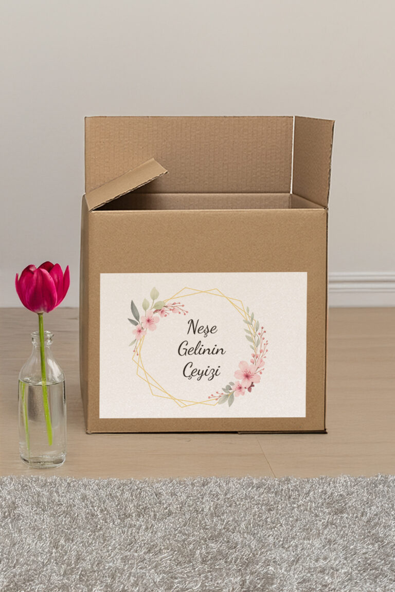 Kişiye Özel Çeyiz Kolisi Etiketi – Kendinden Yapışkanlı A4 – 10’lu Paket - çiçek tasarım - Görsel 3