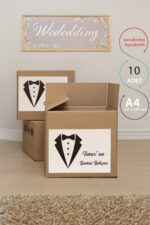 İsme Özel Damat Bohçası Etiketi - 10'lu A4 Paket - Kendinden Yapışkanlı Çeyiz Kolisi Sticker