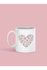 Kalp Baskılı Kupa Beyaz Porselen Dijital